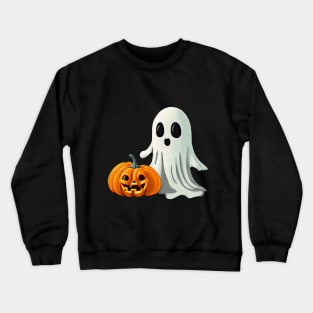 Halloween Friendship: A Playful cute Ghost and Its Pumpkin Pal Crewneck Sweatshirt